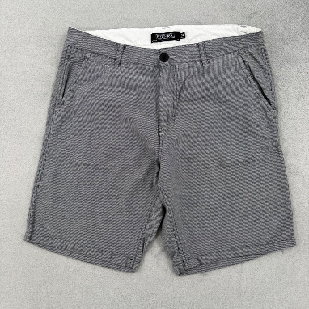 Ezekiel Mens Striped Chino Shorts Black White Pinstripe Flat Front Size 34